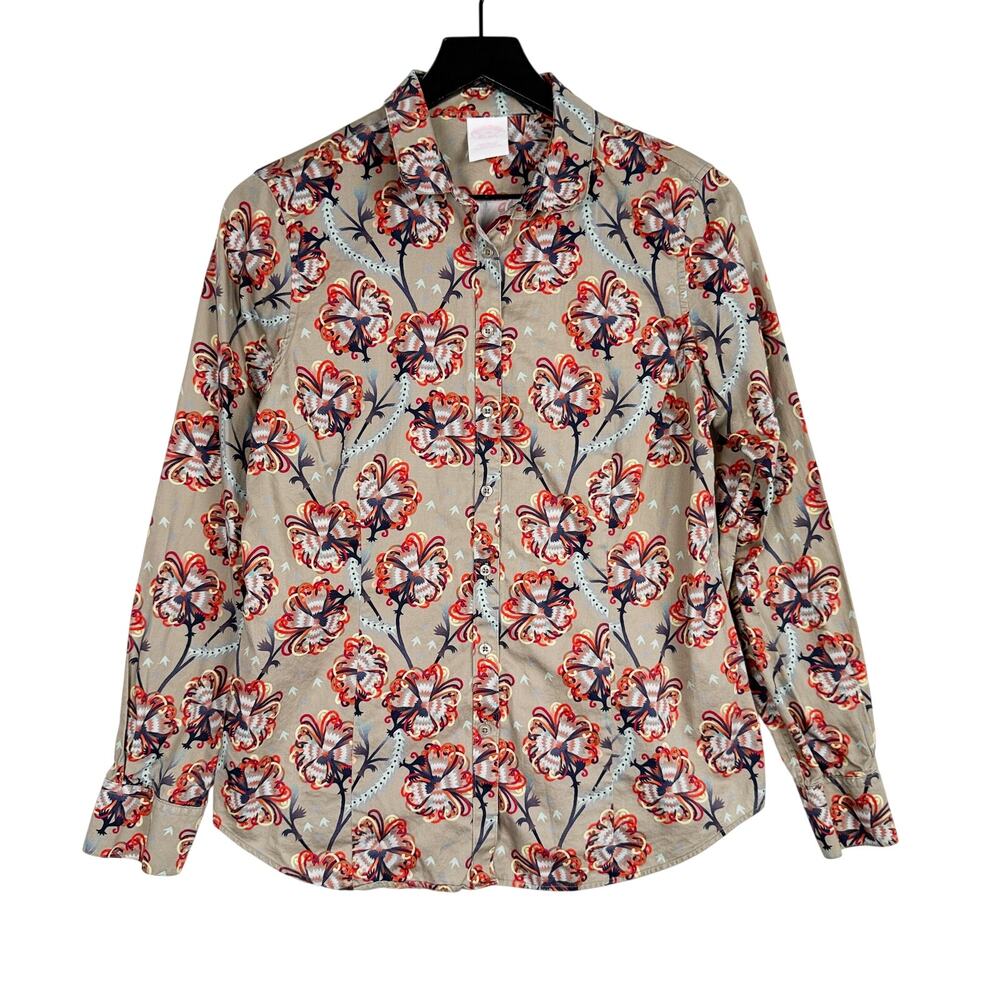 Brooks Brothers Womens Cotton Tailored Fit Button Up Shirt Gray Floral - 10